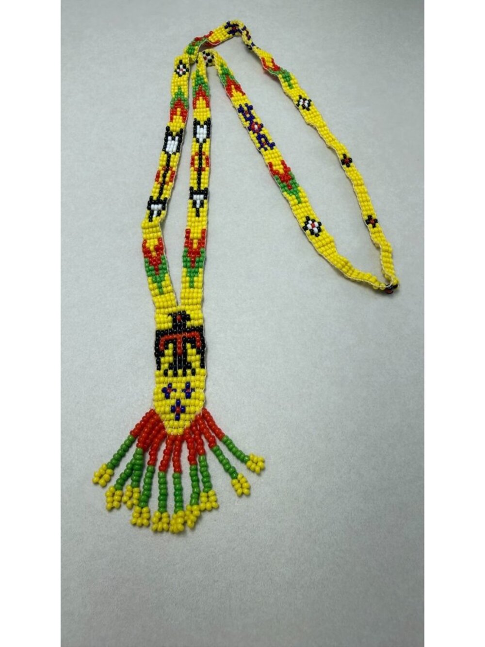 Native Style Beaded Necklace Yellow Red Green Tribal Fringe Handmade